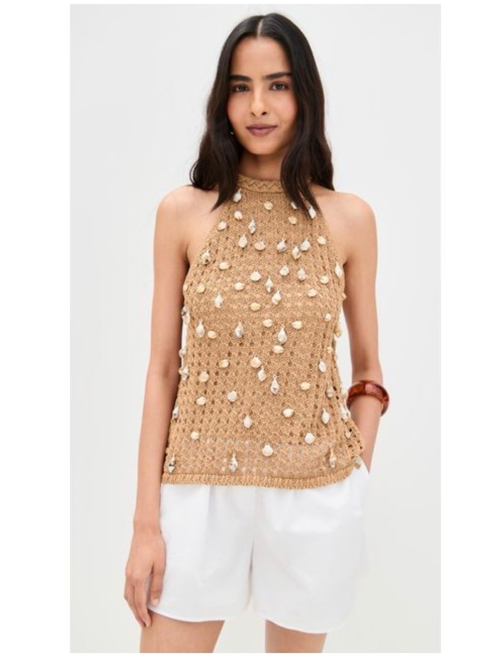 Simon Miller Tan Crochet Shell-Embellished Halter Tank - Picture 3 of 11